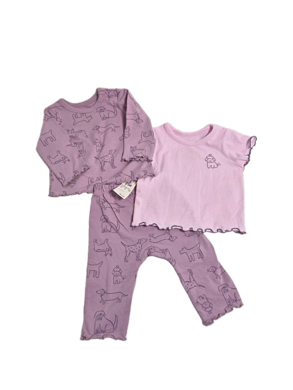 Pretty Pink Purple 3PC Pajama Lounge Set Cozy Coquette Baby Infant Nursery 0-3mo